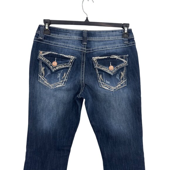 Cato Premium Women SZ 10P Distressed Bootcut Jeans With Embroidered Back Pockets - Picture 4 of 16